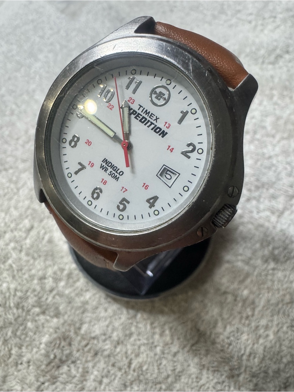 Timex Expedition White Dial with Brown Leather Strap
